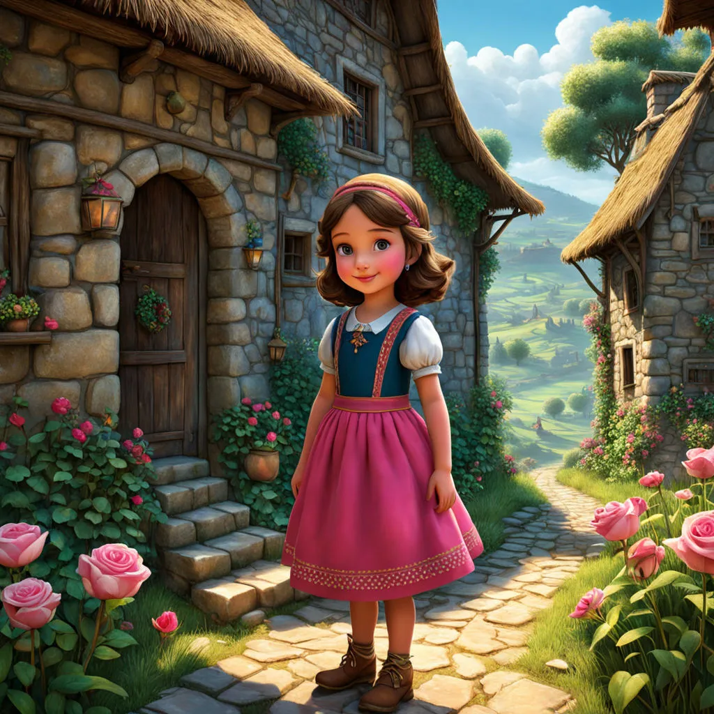  a little girl walking in a village