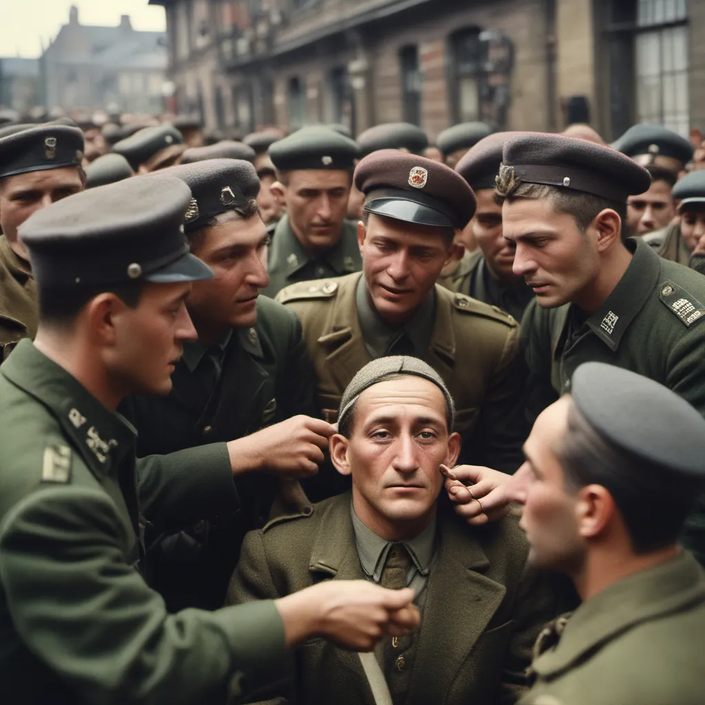 a group of men in uniform standing around each other