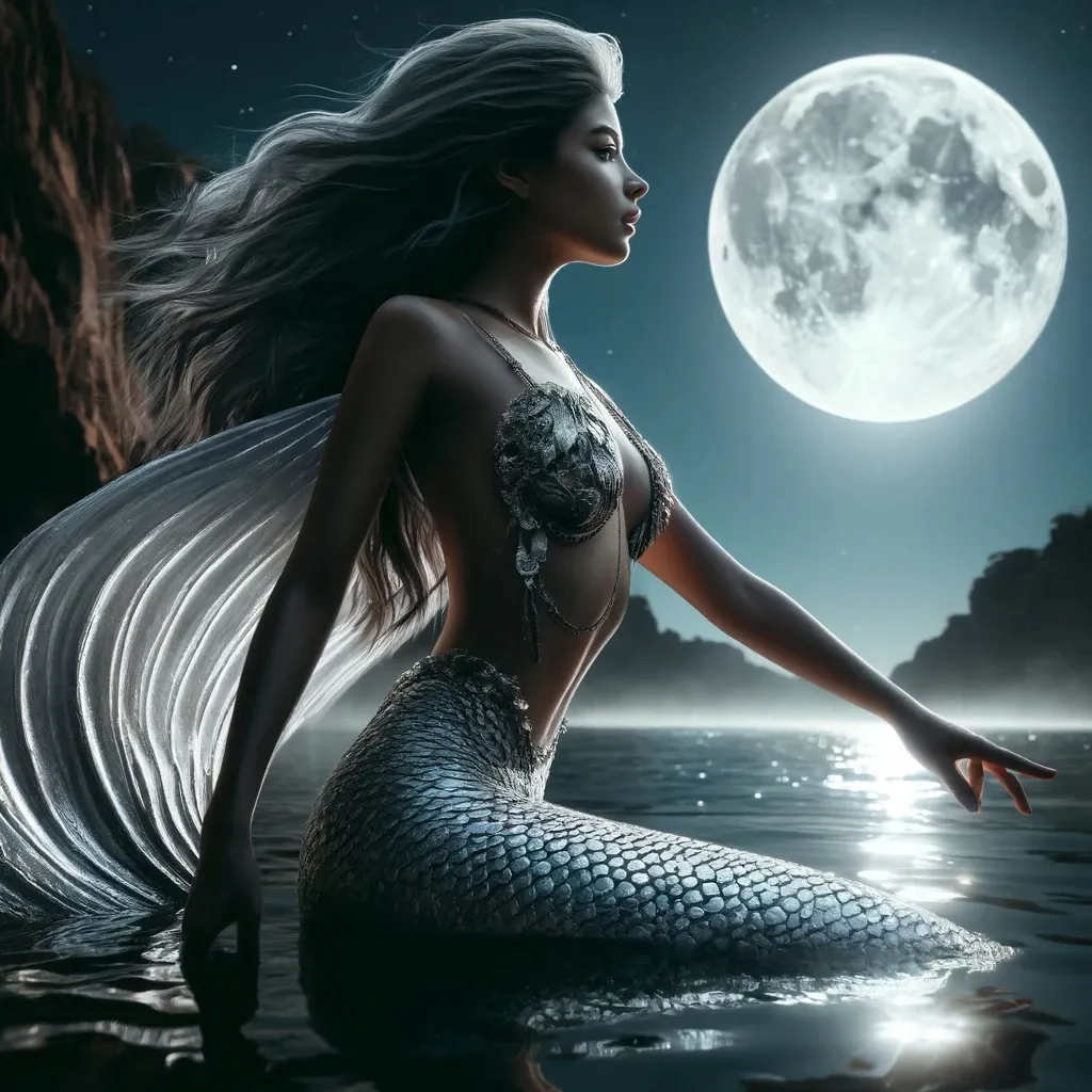 a beautiful woman in a mermaid costume sitting on the water