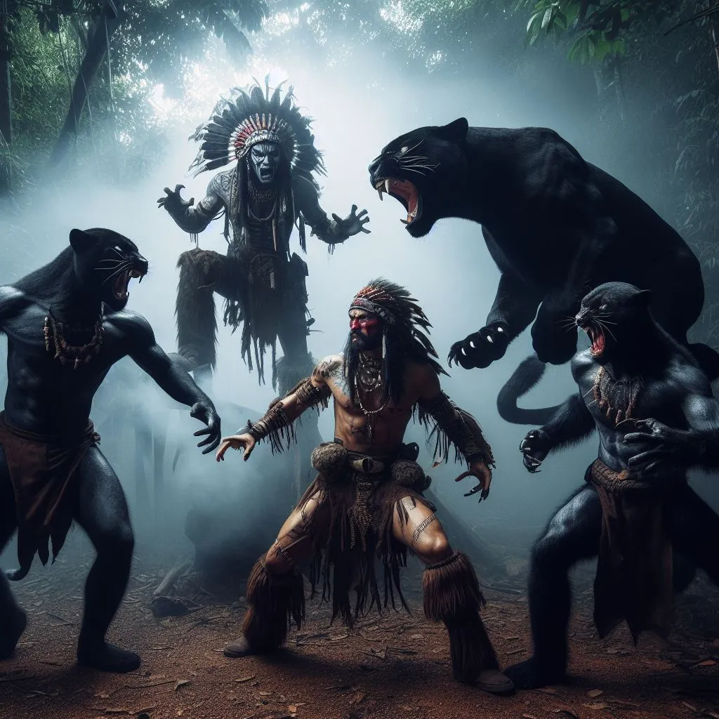 a group of people dressed as native americans dancing in the woods