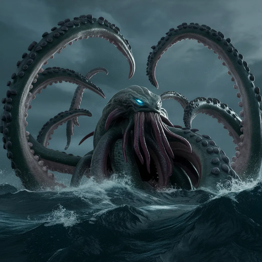 a giant octopus is in the middle of a body of water