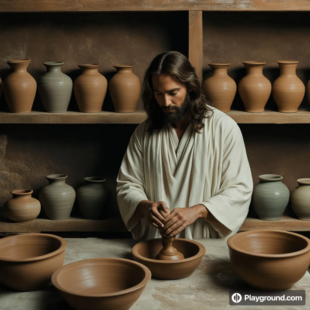 a man in a white robe is making pottery