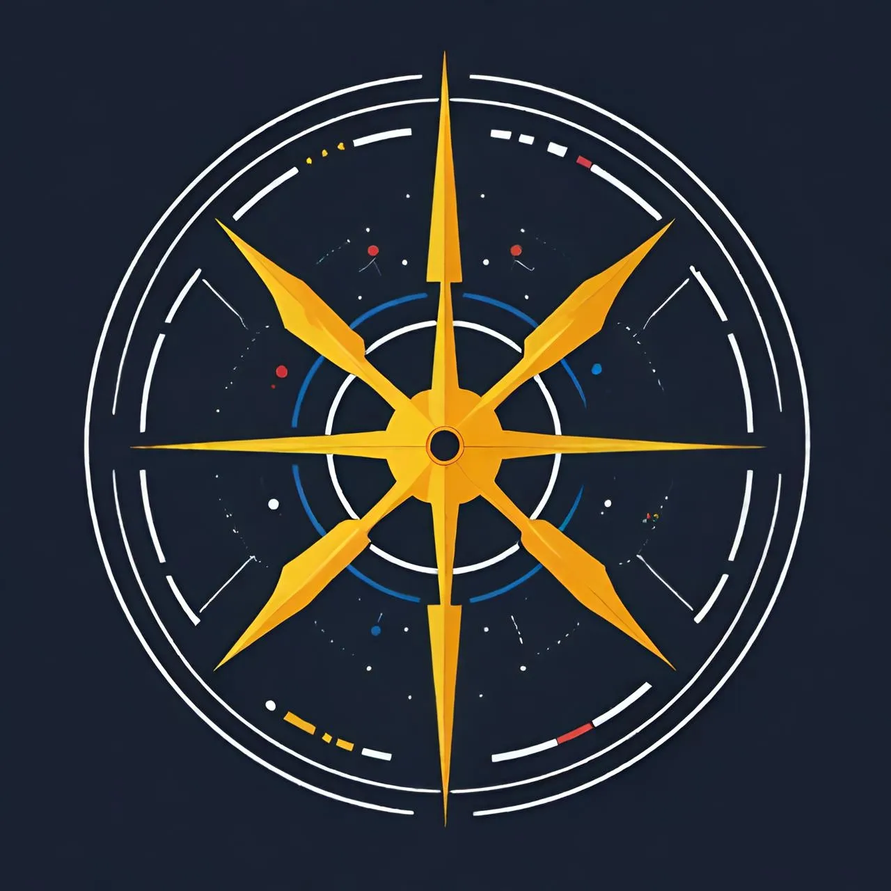 a yellow compass on a black background