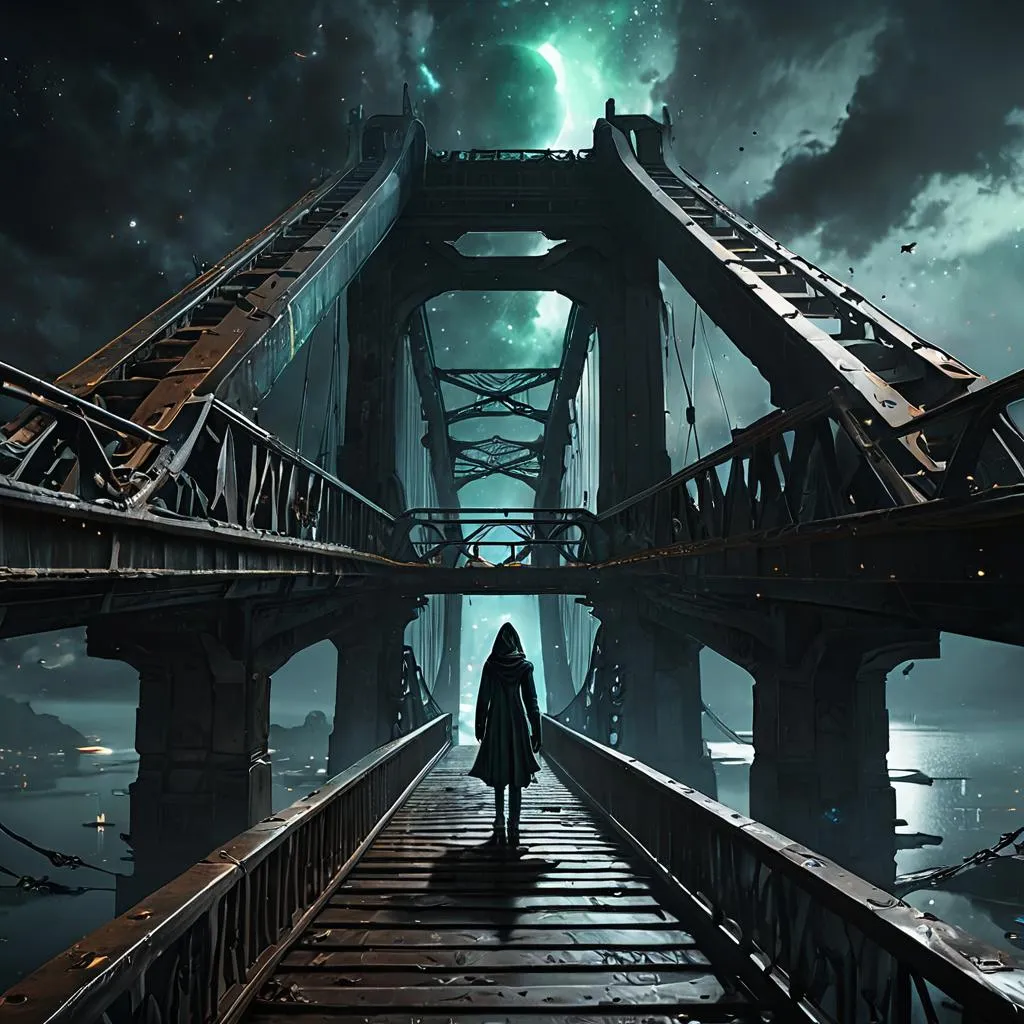 a person standing on a bridge looking at the sky