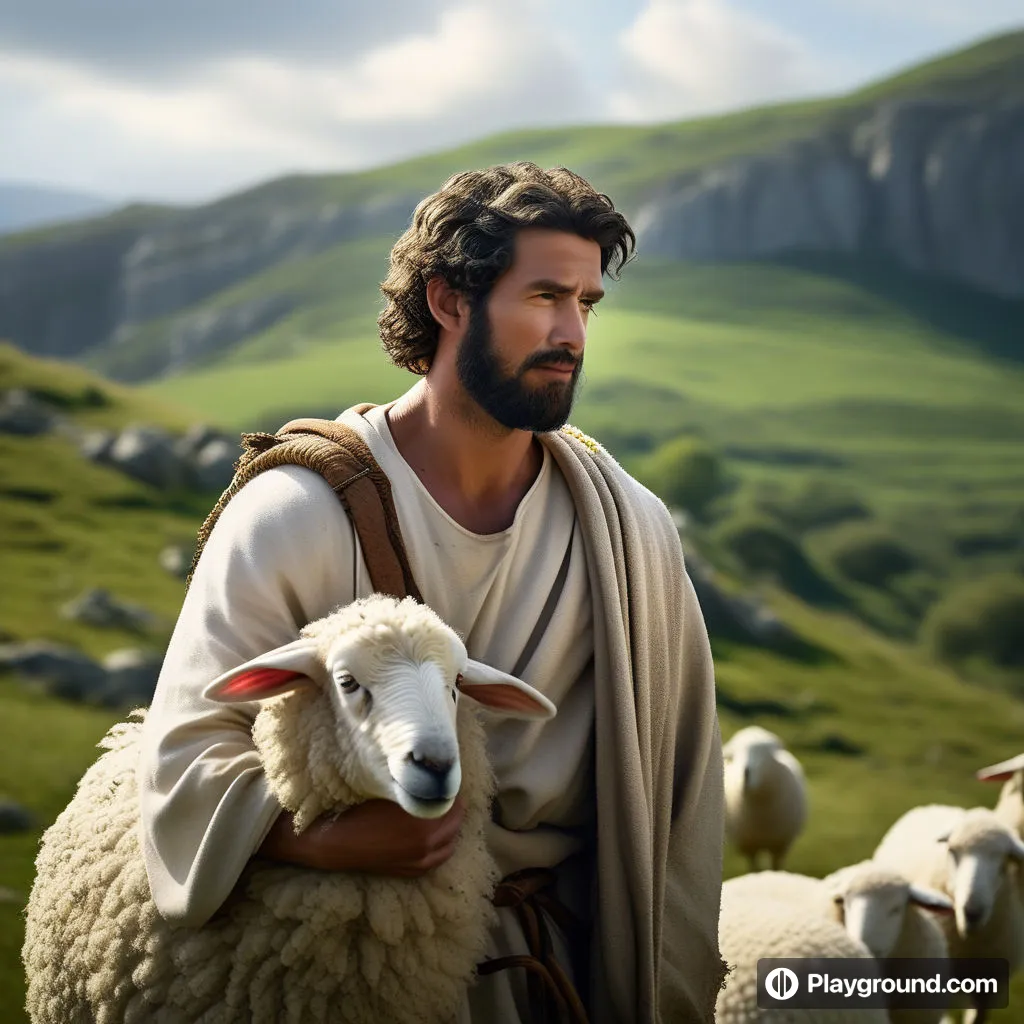 a man with a beard holding a sheep