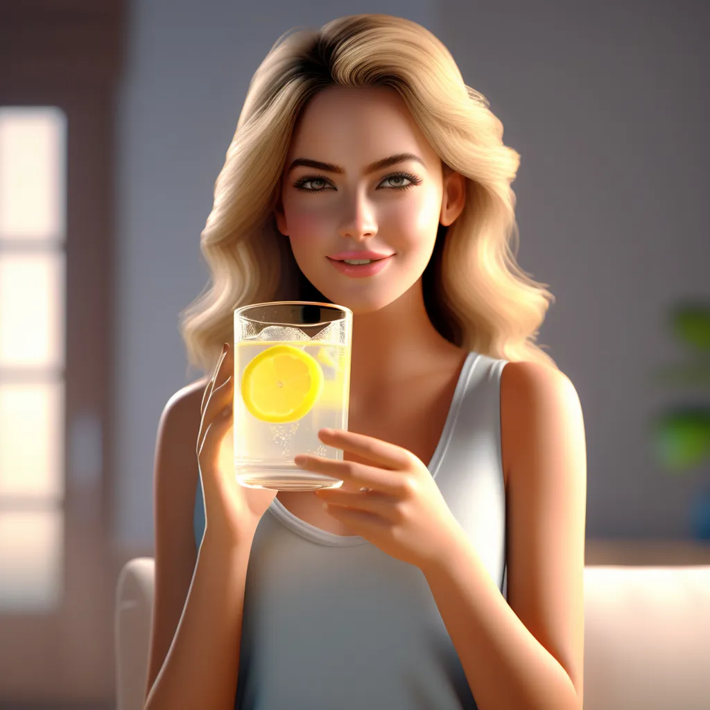 a woman sipping from a glass of lemon juice