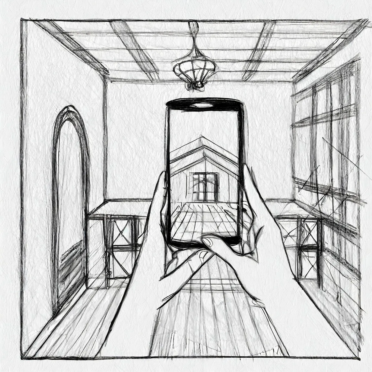 a sketch of someone scanning their living room for an augmented reality experience