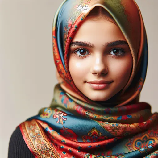 a woman wearing a colorful scarf and head scarf