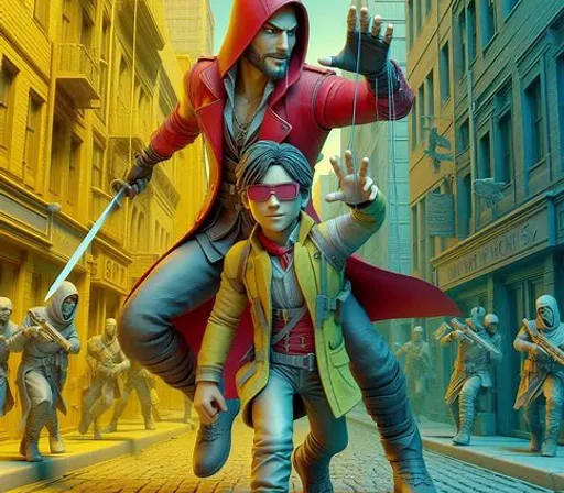 a man in a red hoodie and a man in a yellow jacket are on