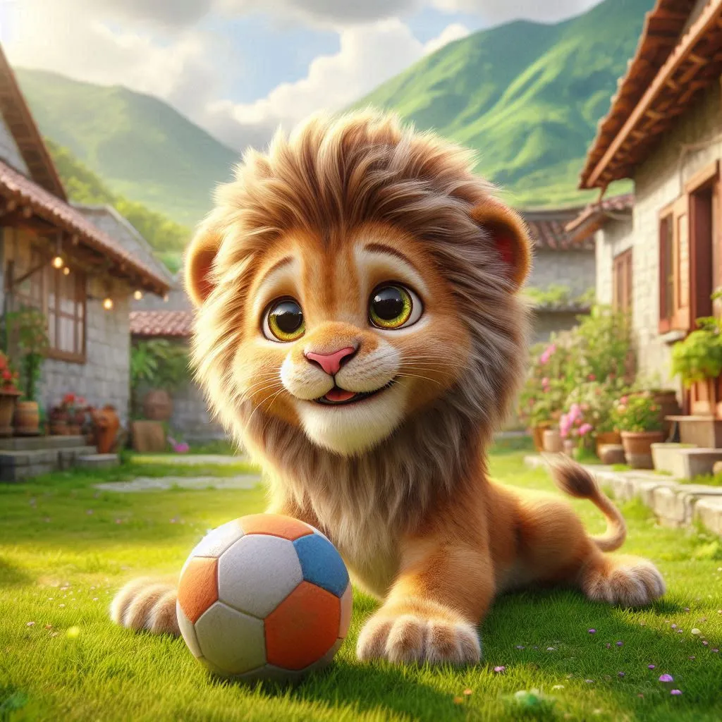 a lion is playing with a soccer ball