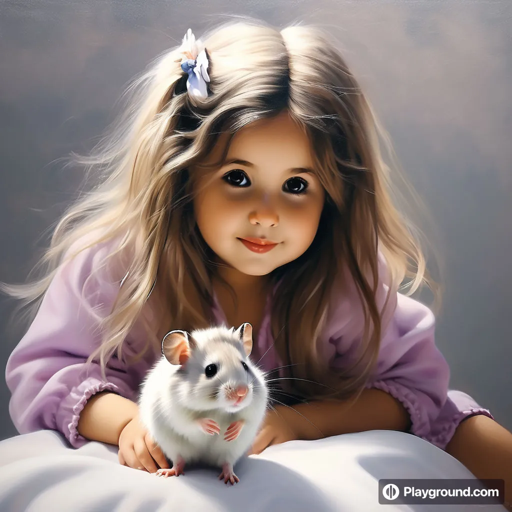 a painting of a little girl holding a rodent