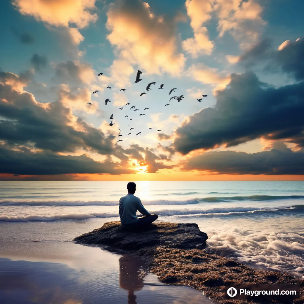 a man sitting on a rock in front of the ocean