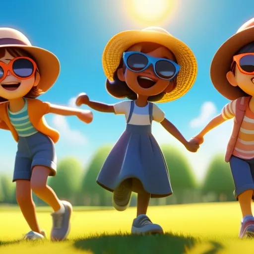 a group of children wearing sun glasses and hats