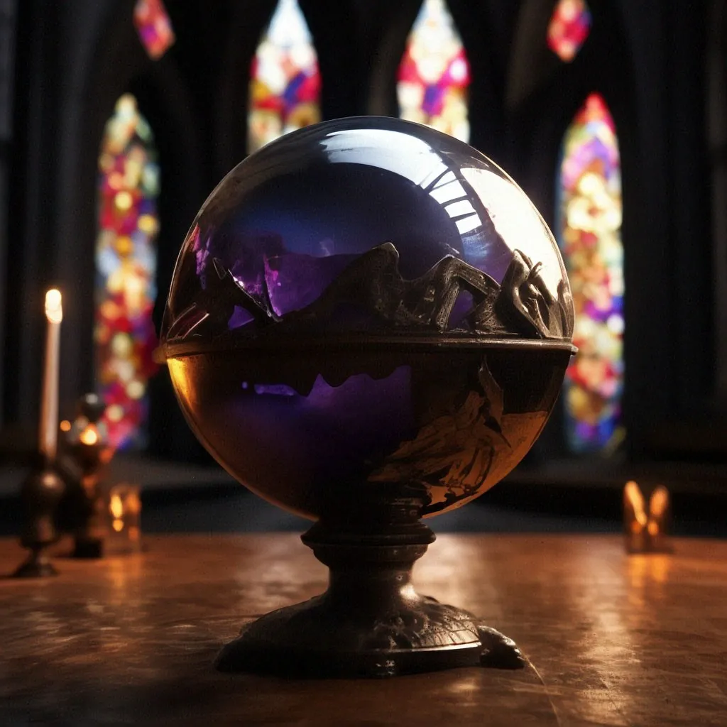 a glass ball sitting on top of a wooden table