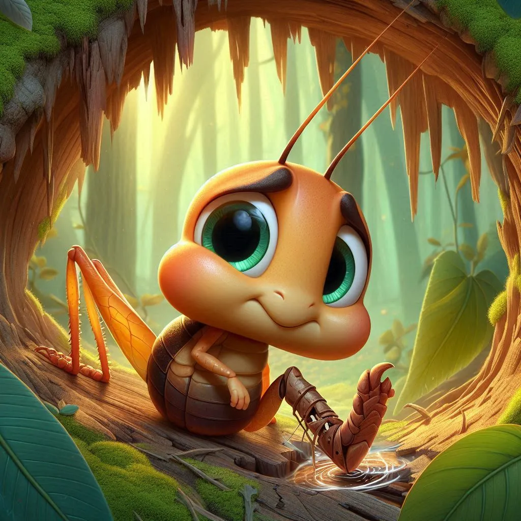 a cartoon picture of a bug in a forest