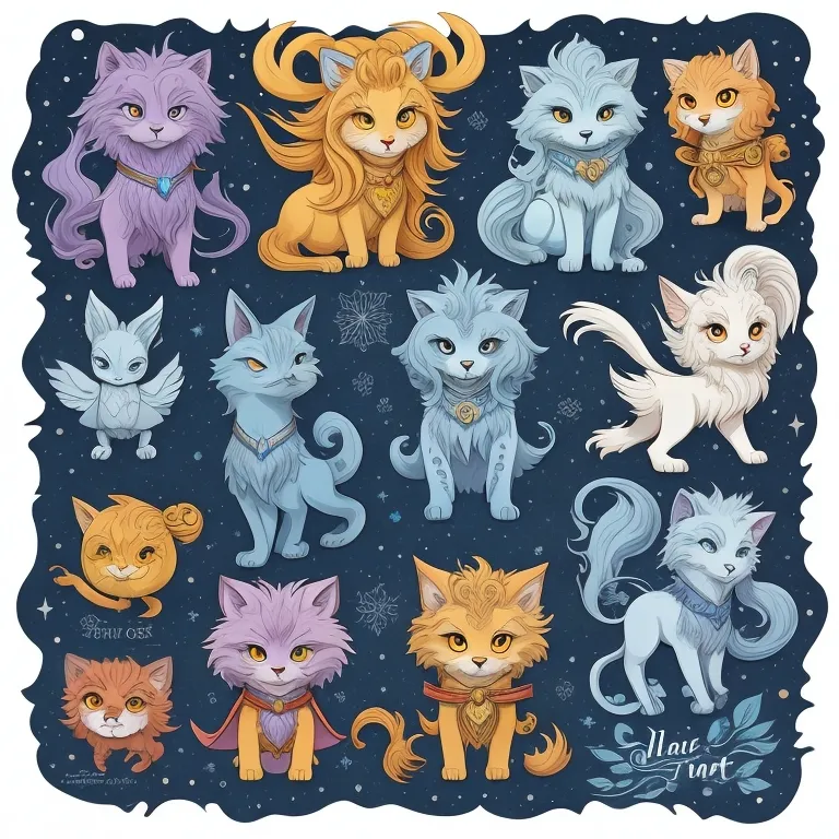 a picture of a bunch of cats on a blue background