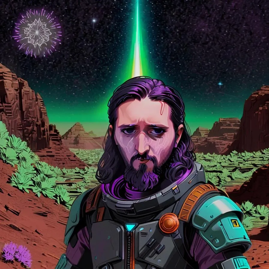 a man in a space suit standing in a desert