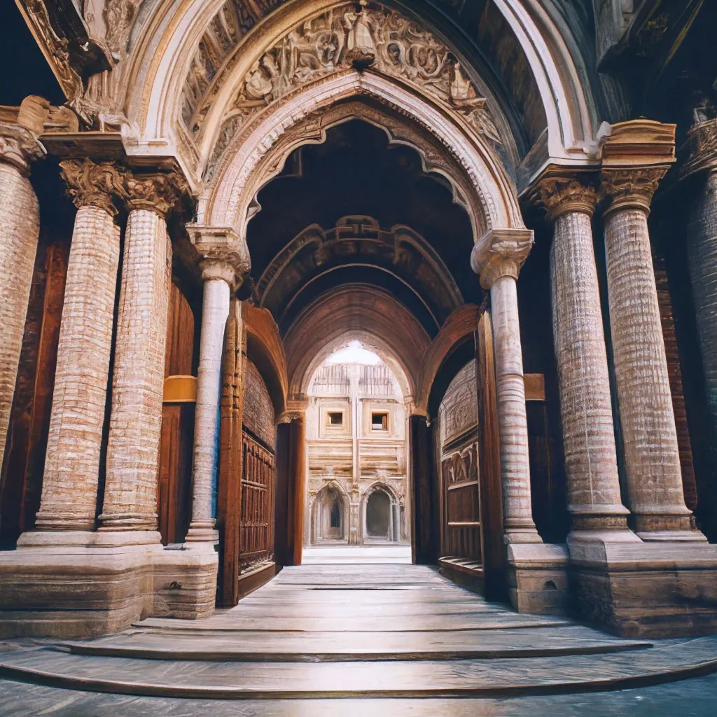 a very large building with a bunch of pillars