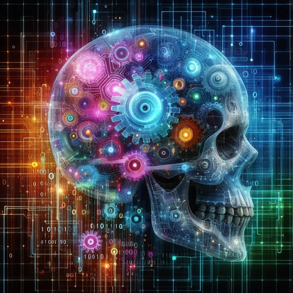 a human skull with colorful gears in the brain 3d