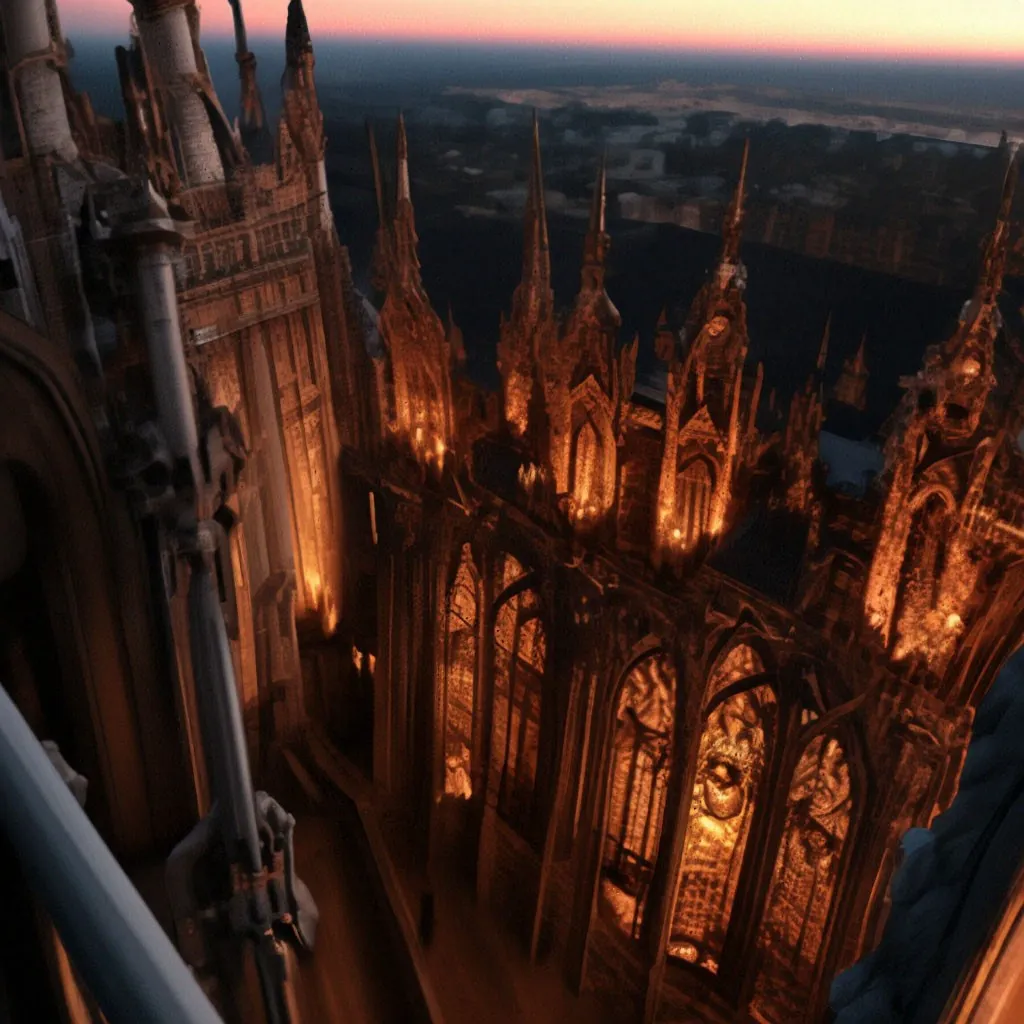 a very tall cathedral lit up at night