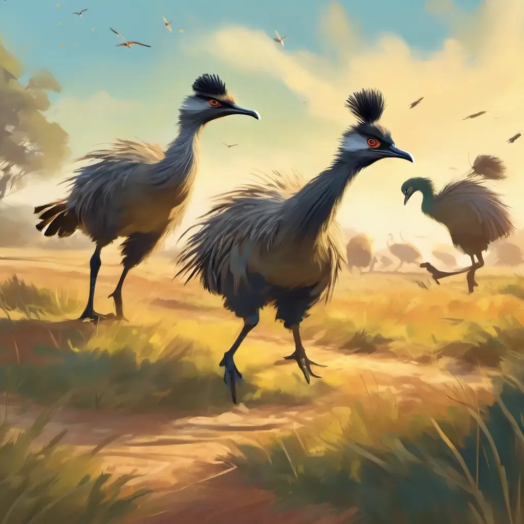 a painting of three birds walking in a field