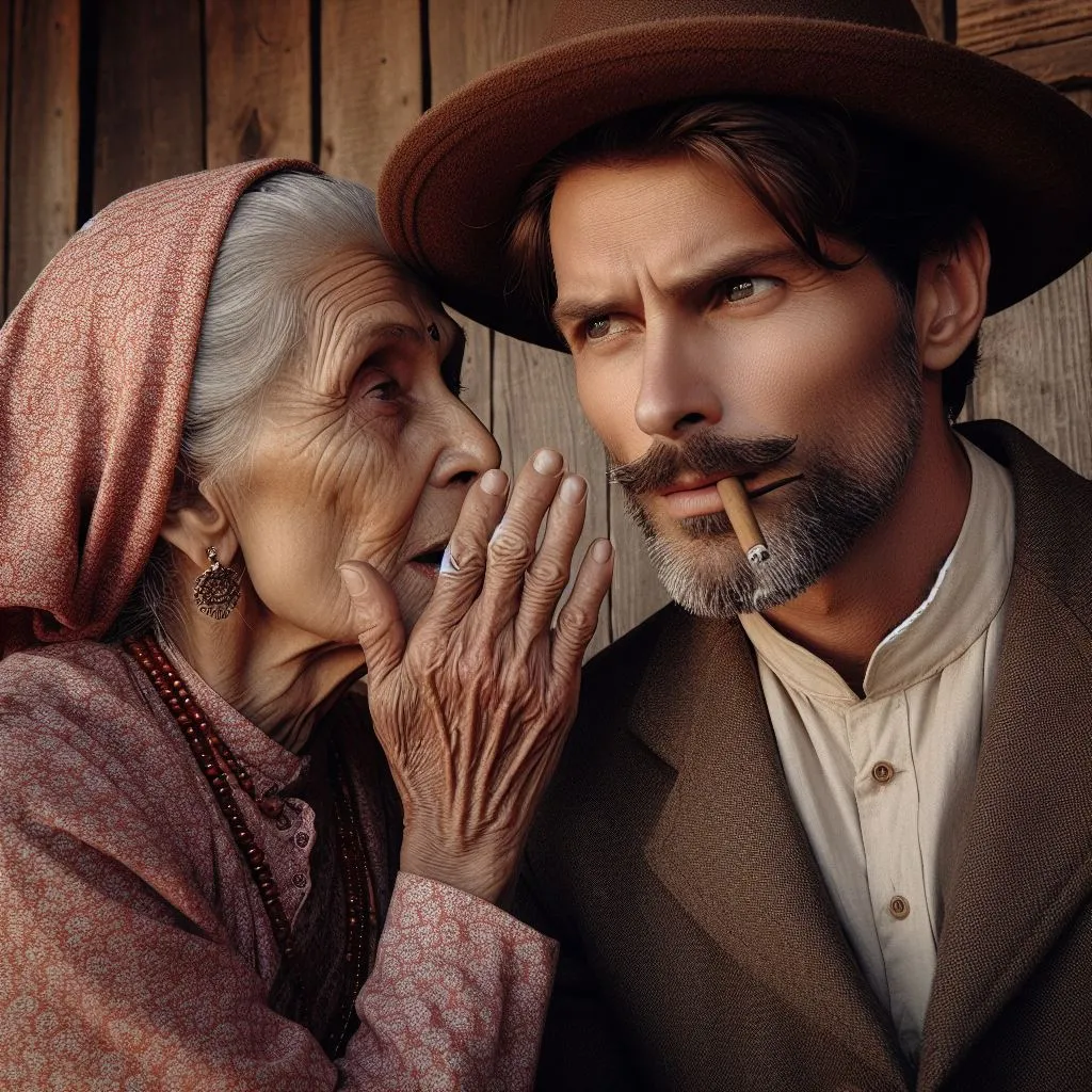 a old woman whispering into the ears of a old man