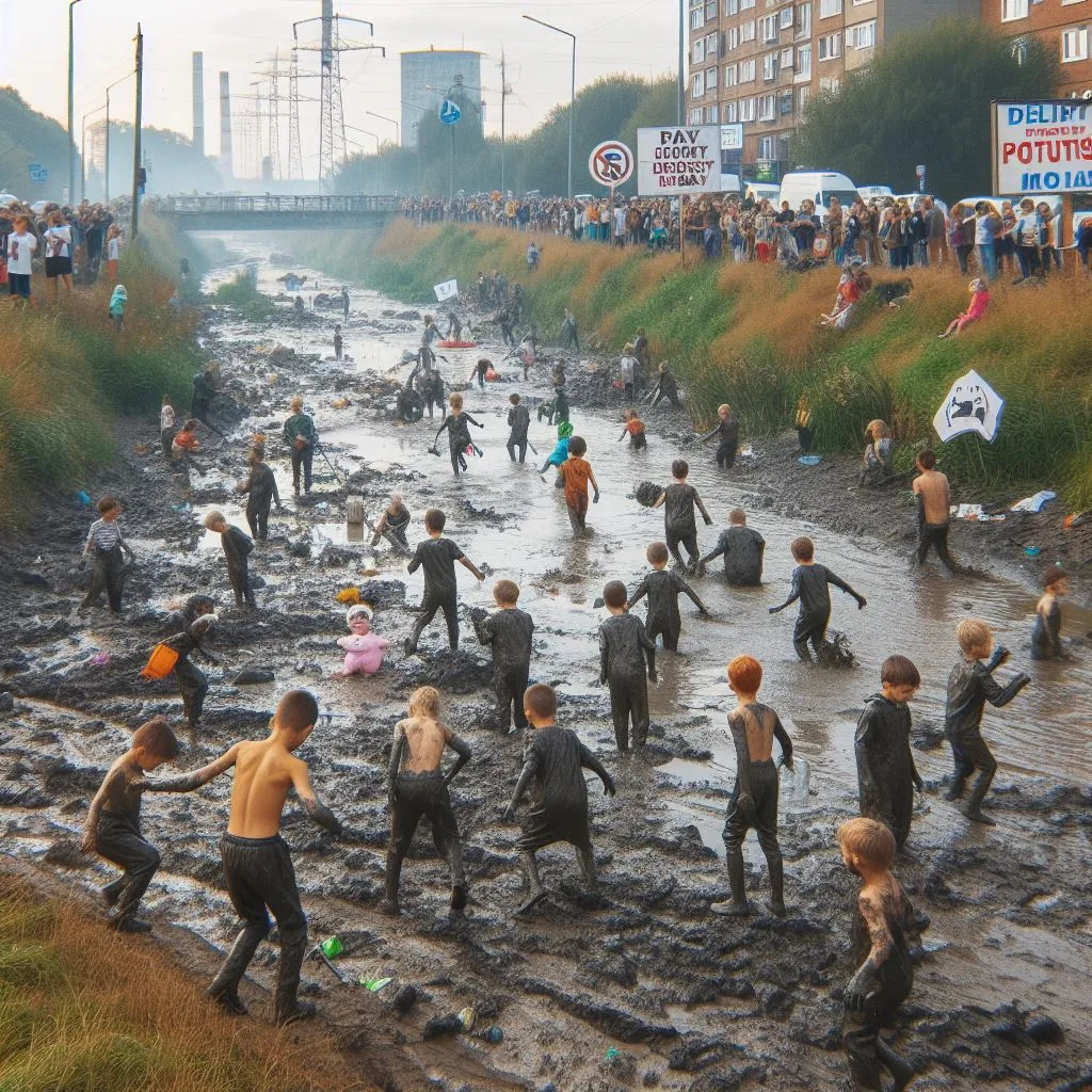 a group of people in wet suits playing in a river