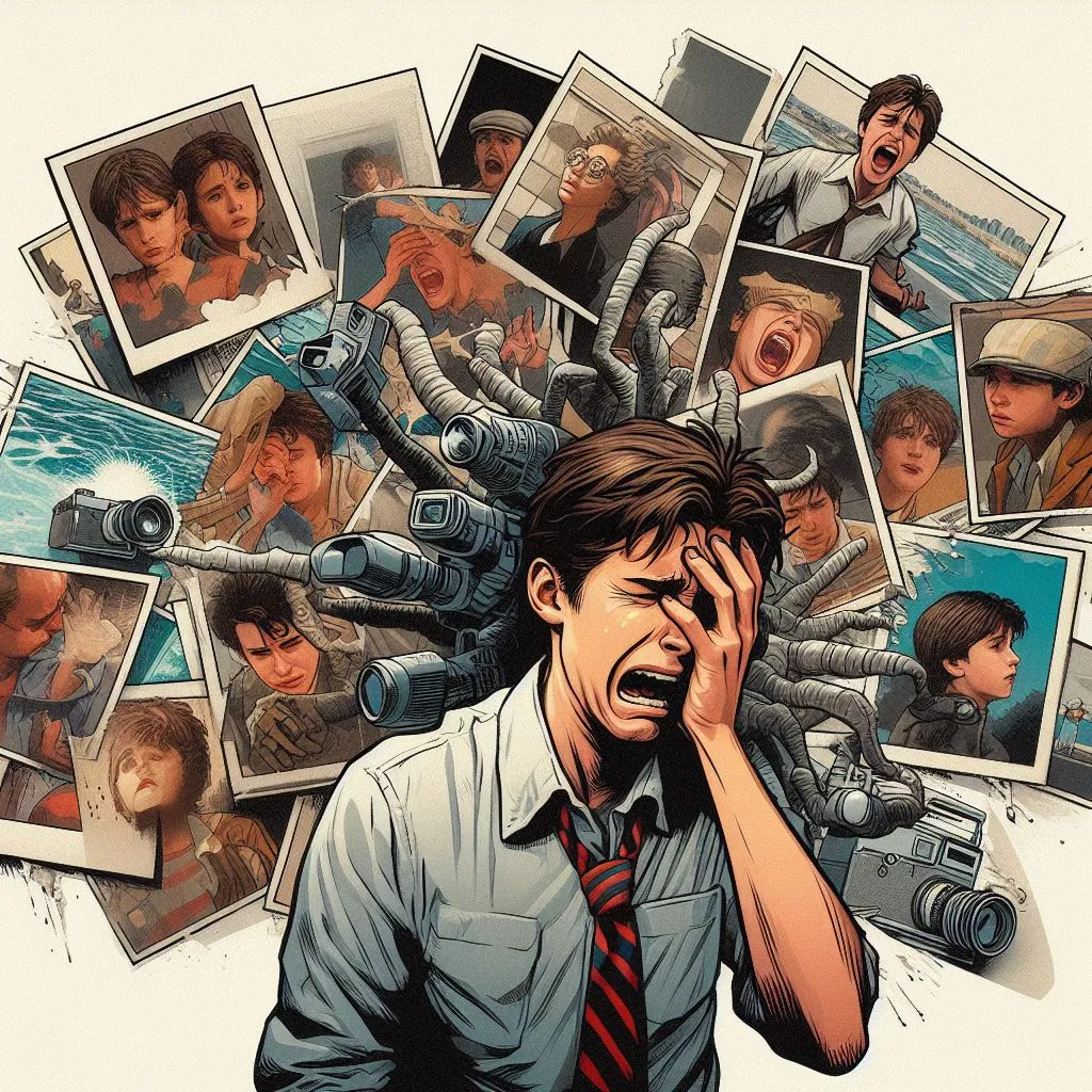 image of Flashback of the life of the protagonist man showing moments of struggle and difficulty