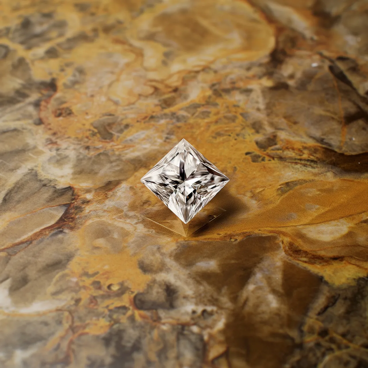 a diamond shaped object sitting on top of a marble surface