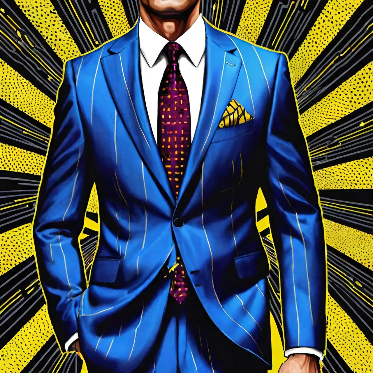 a painting of a man in a blue suit