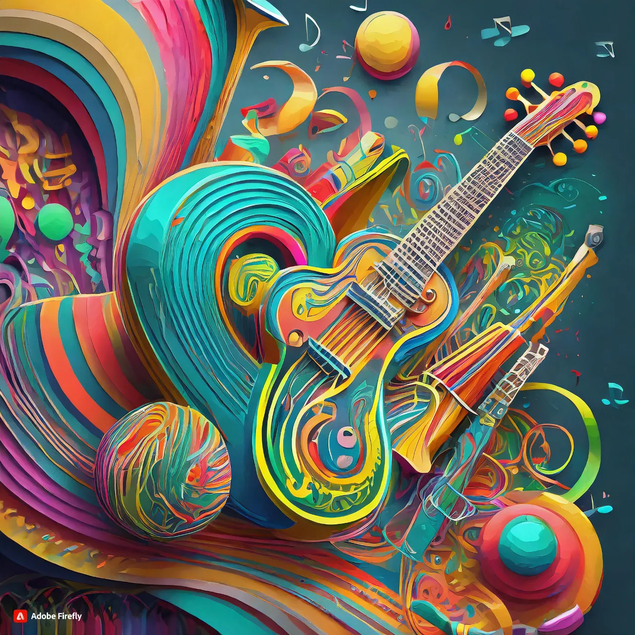 a painting of a guitar and music notes