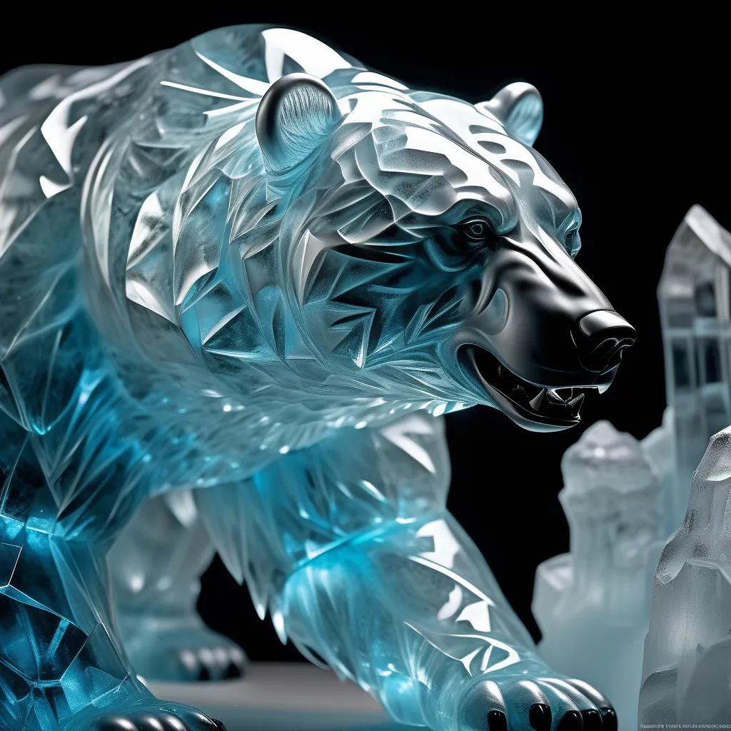 a glass sculpture of a bear on a black background