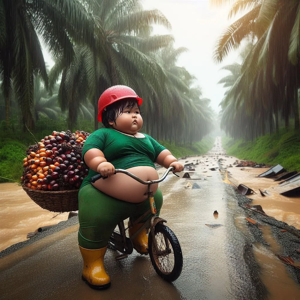 a person riding a bike with a basket of fruit on the back of it