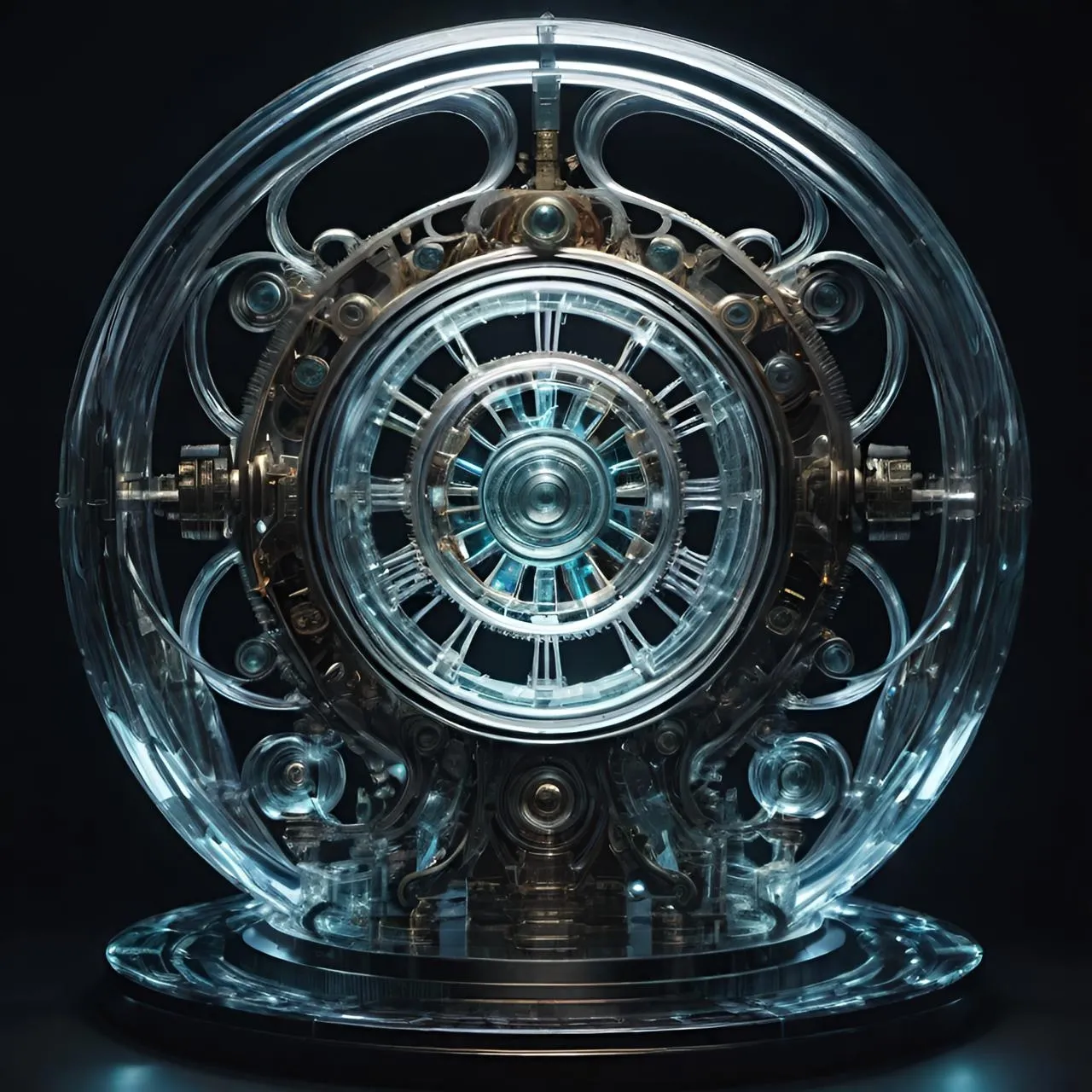 a glass clock with a circular design on it