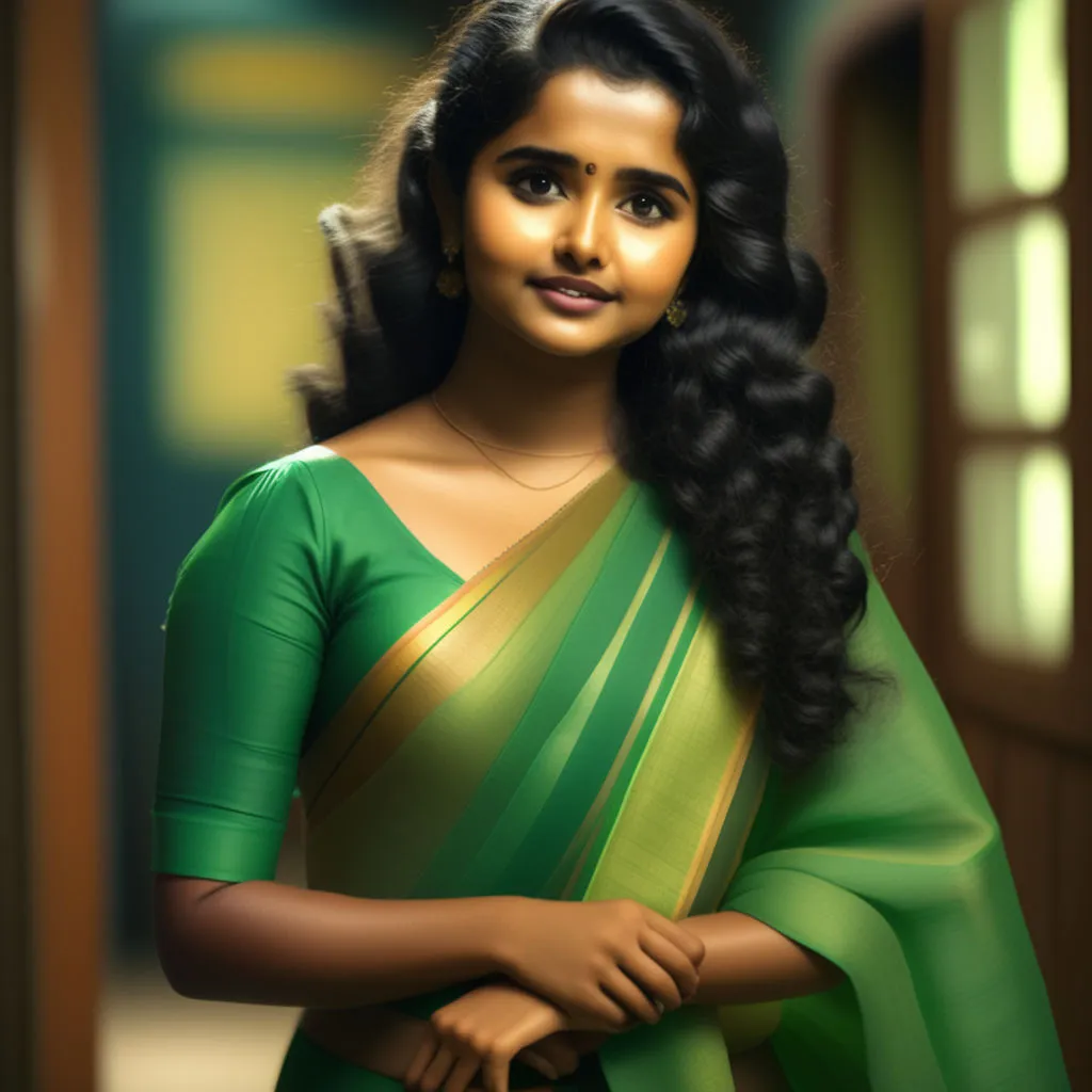 a painting of a woman in a green sari