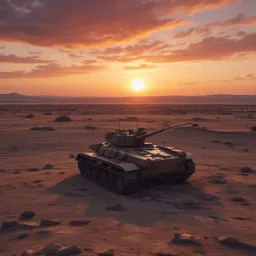 a tank sitting in the middle of a desert