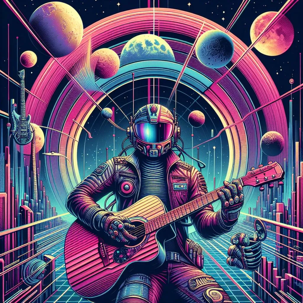 a man in a space suit playing a guitar