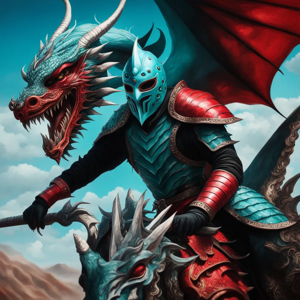 a painting of a knight riding a dragon