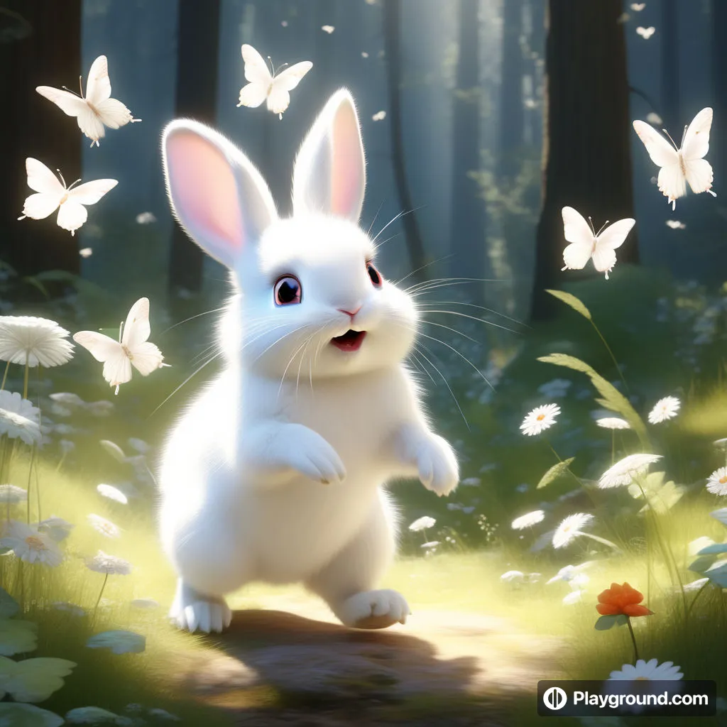 a white rabbit standing in the middle of a forest