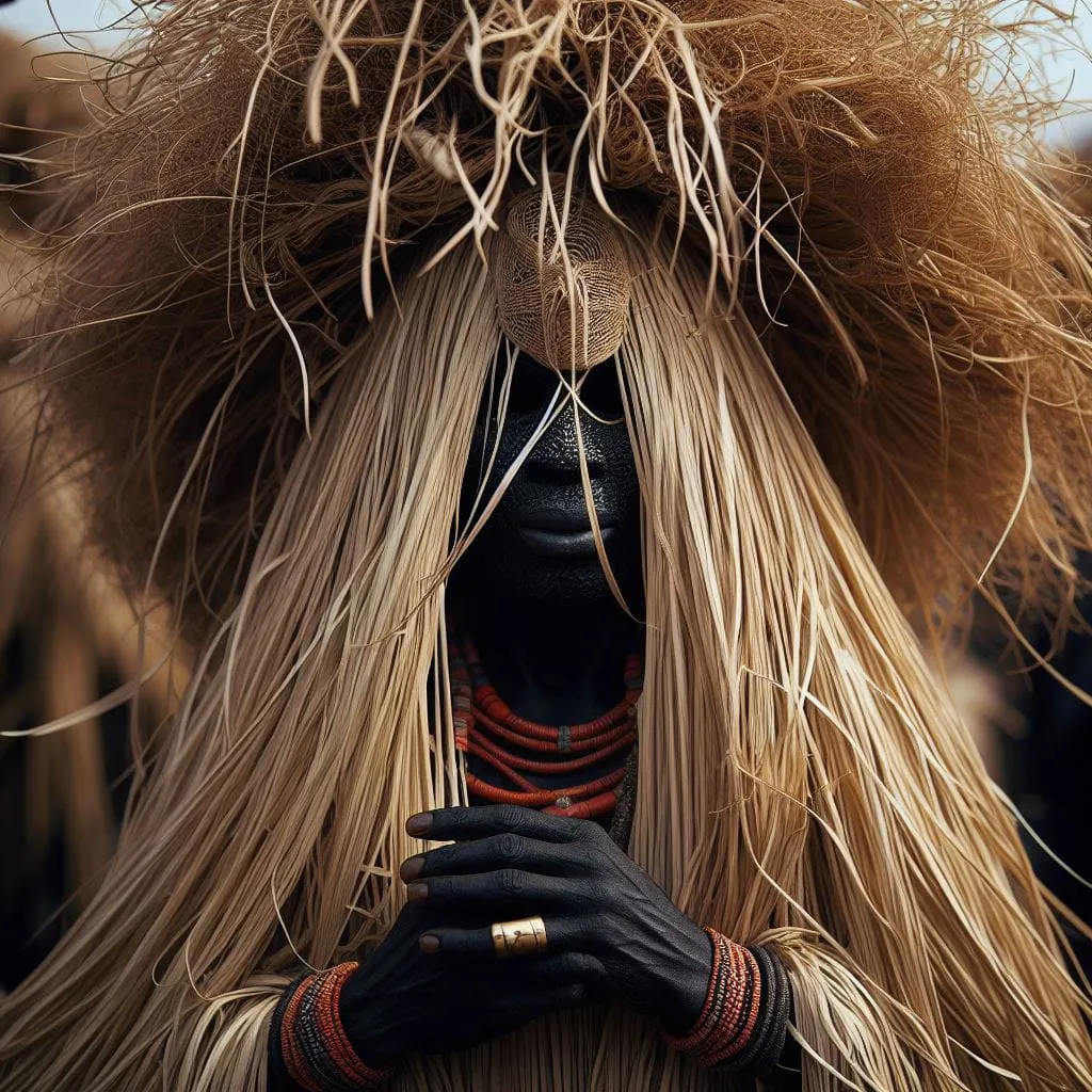 a woman with long hair wearing a headdress