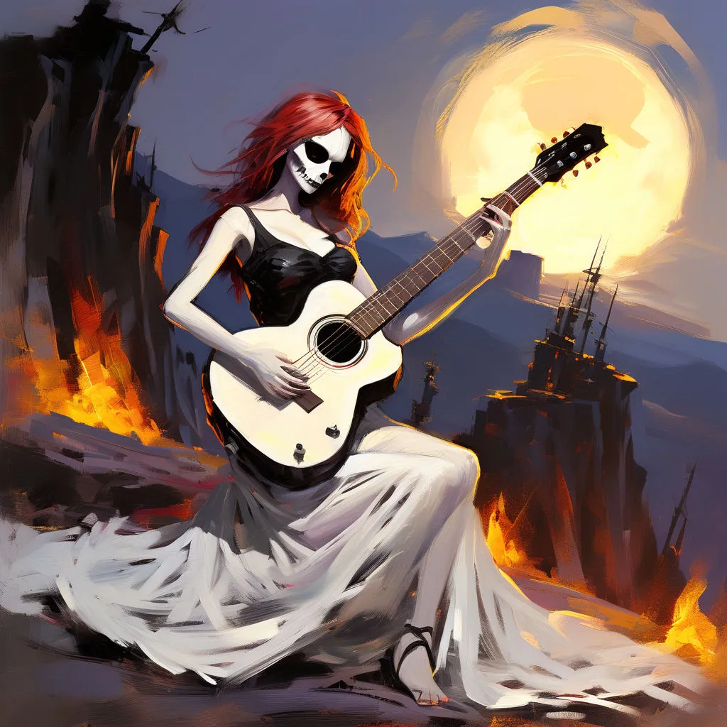 a painting of a woman playing a guitar