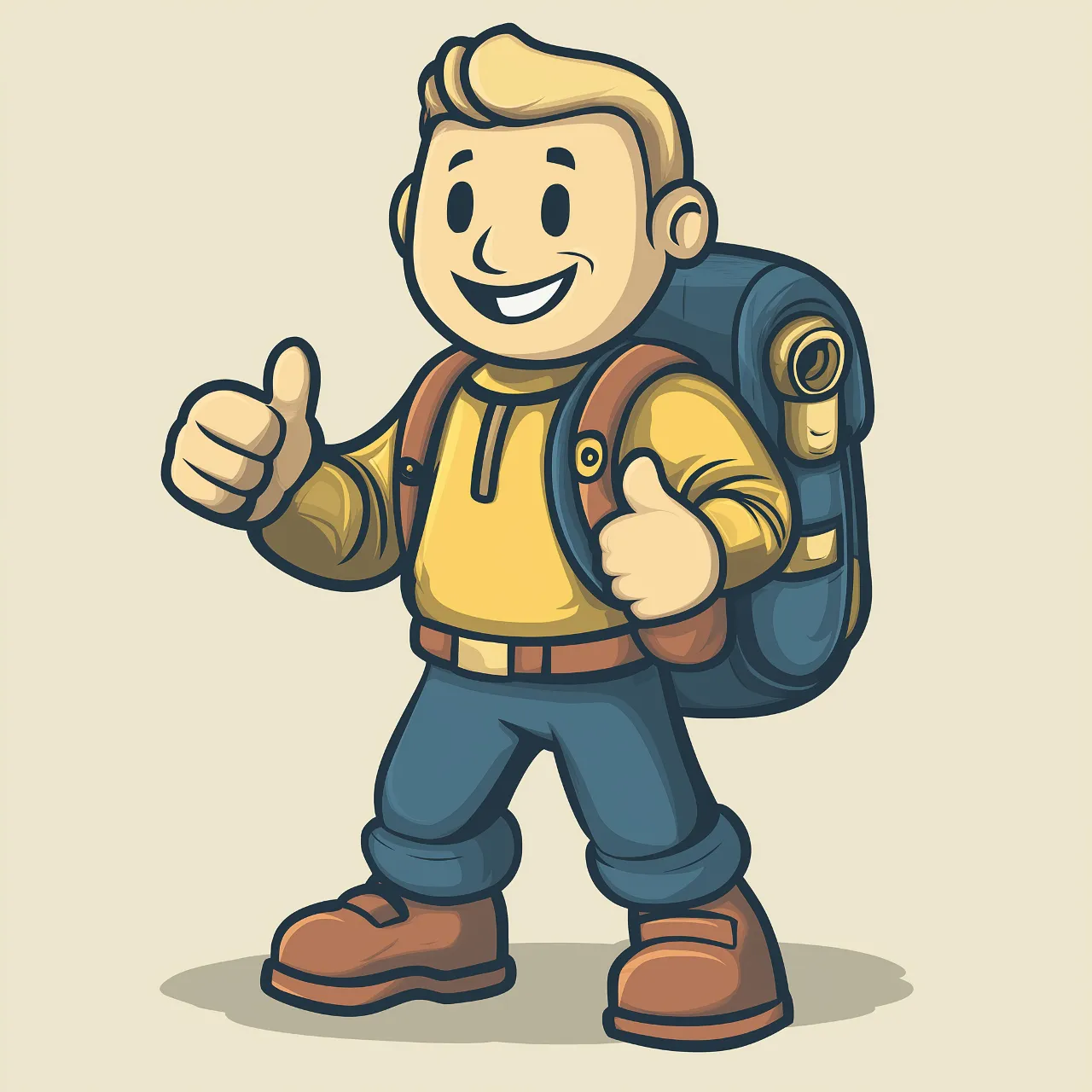 a man with a backpack giving a thumbs up and talking