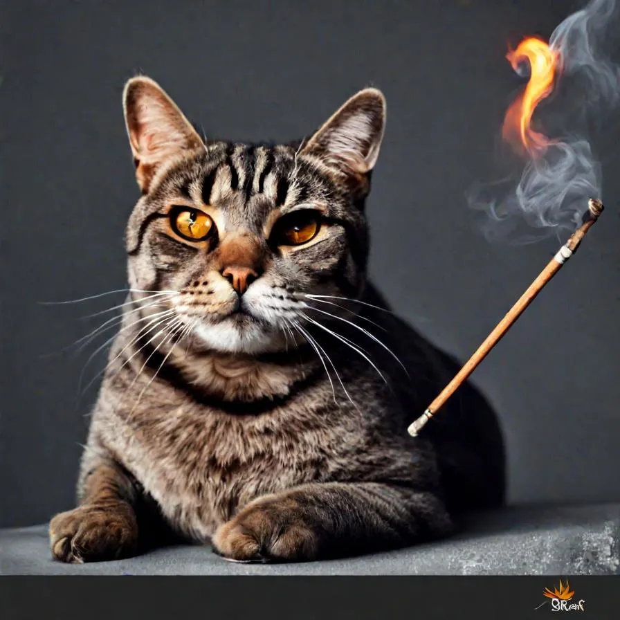 a cat sitting next to a burning match