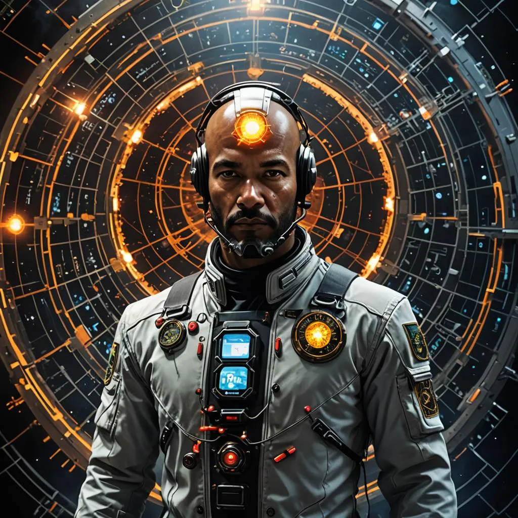 a man in a space suit with headphones on