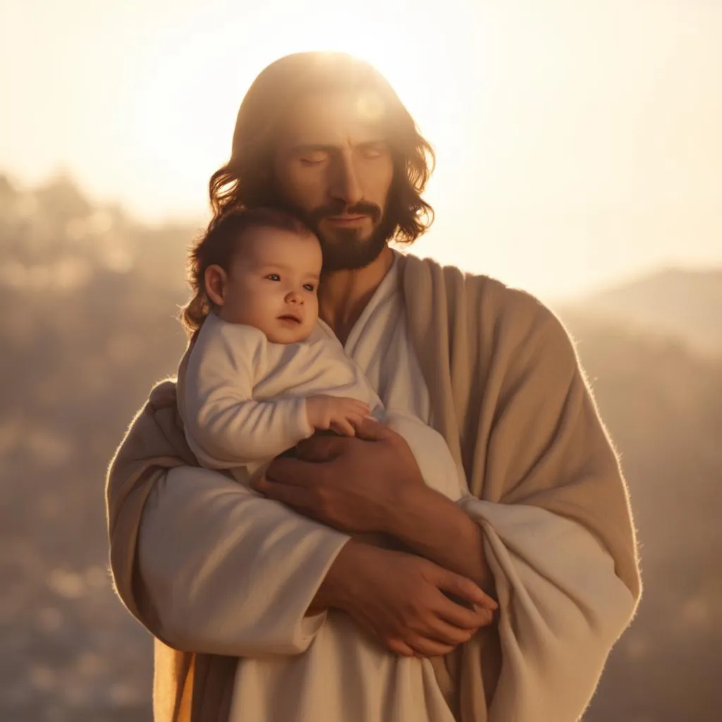 a man holding a baby in his arms