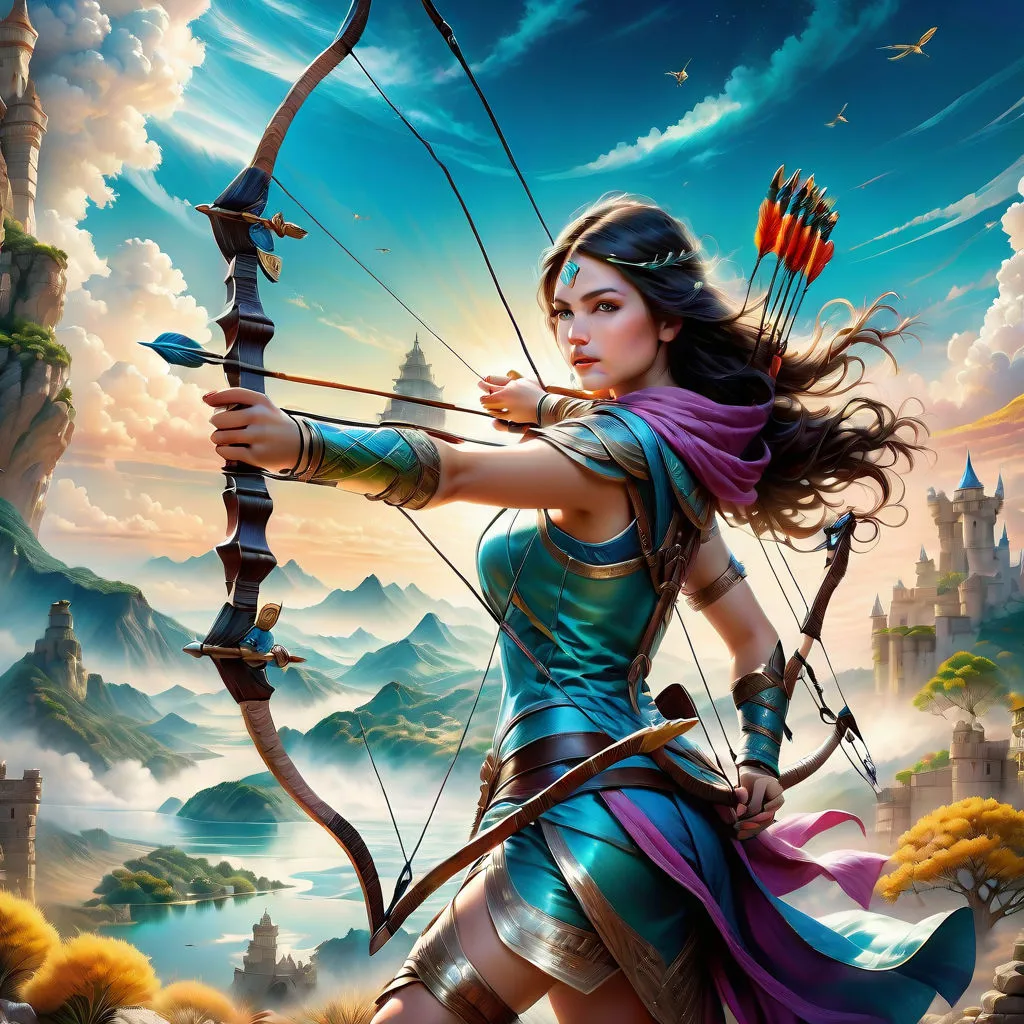 a woman with a bow and arrow in her hand