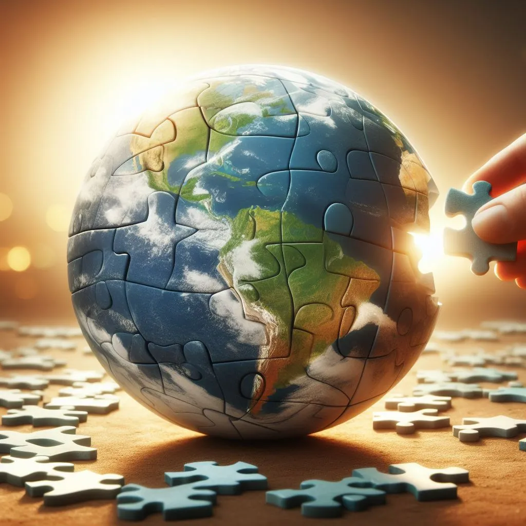 Imagine the entire globe of the Earth, divided into several large and small pieces, like a jigsaw puzzle.