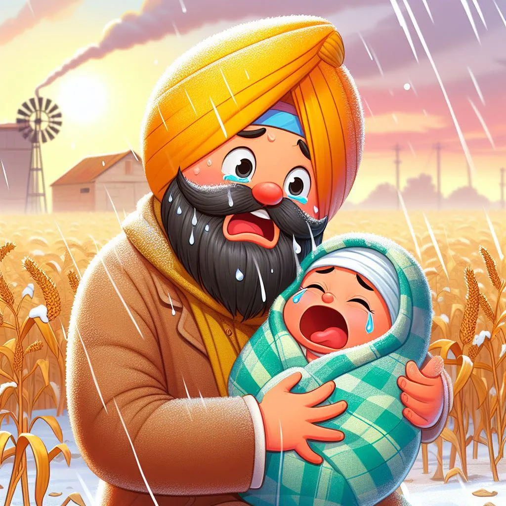 a man holding a baby in a field of wheat