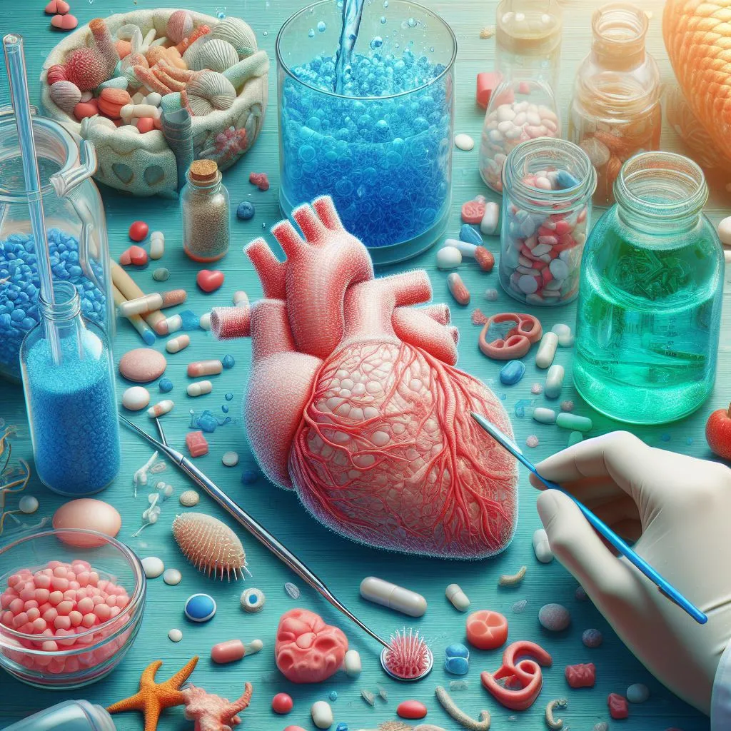 a heart surrounded by medical supplies on a table