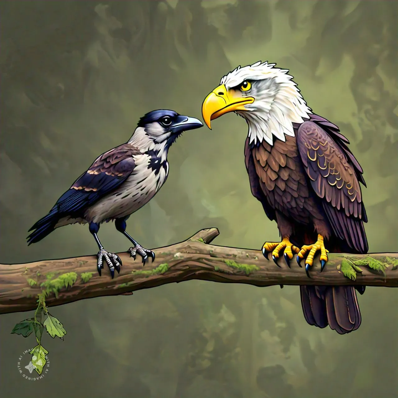 a couple of birds sitting on top of a tree branch and talking 